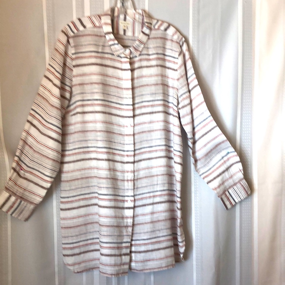 Tunic Linen blouse with muted color stripes